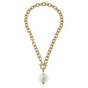 Susan Shaw cotton pearl gold toggle necklace NWT never worn